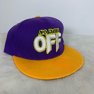 No Days Off Embroidered Hat Purple Yellow Vintage Style Lettering SnapBack